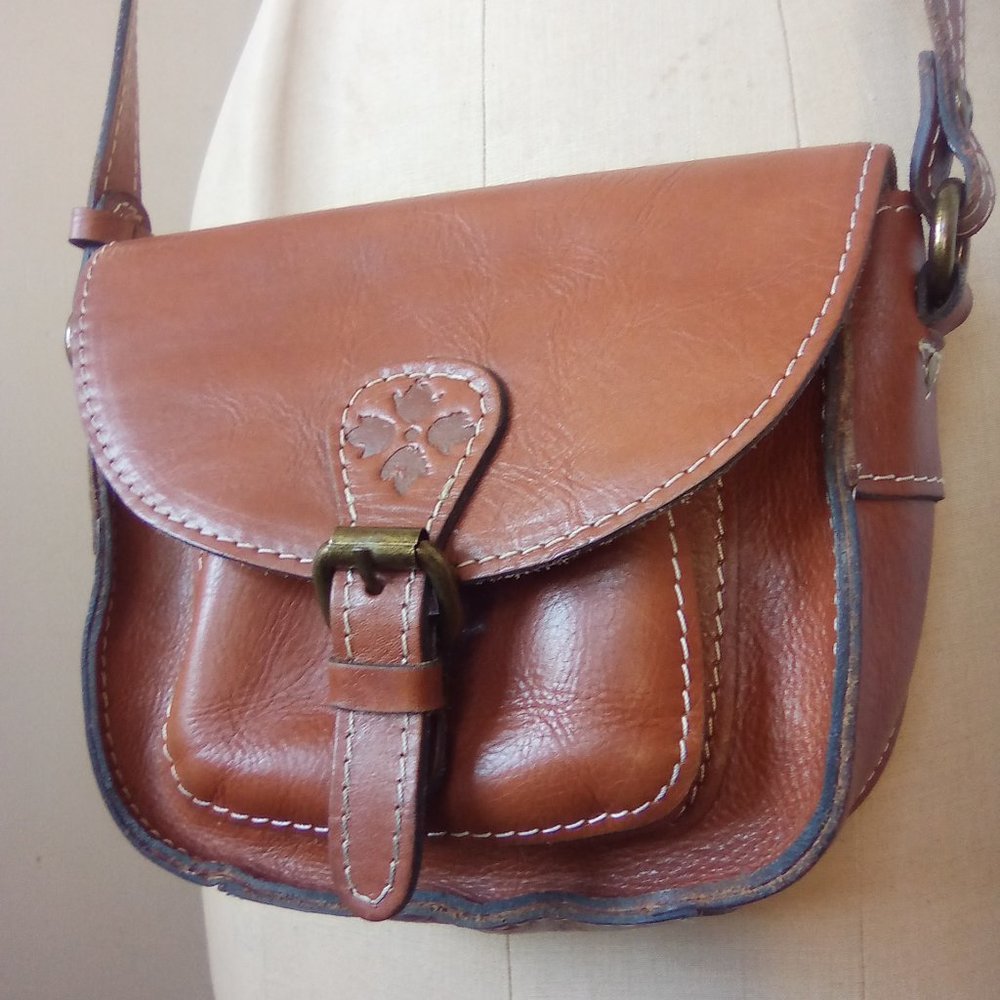 PATRICIA NASH Brown Leather Stitched Crossbody Bag